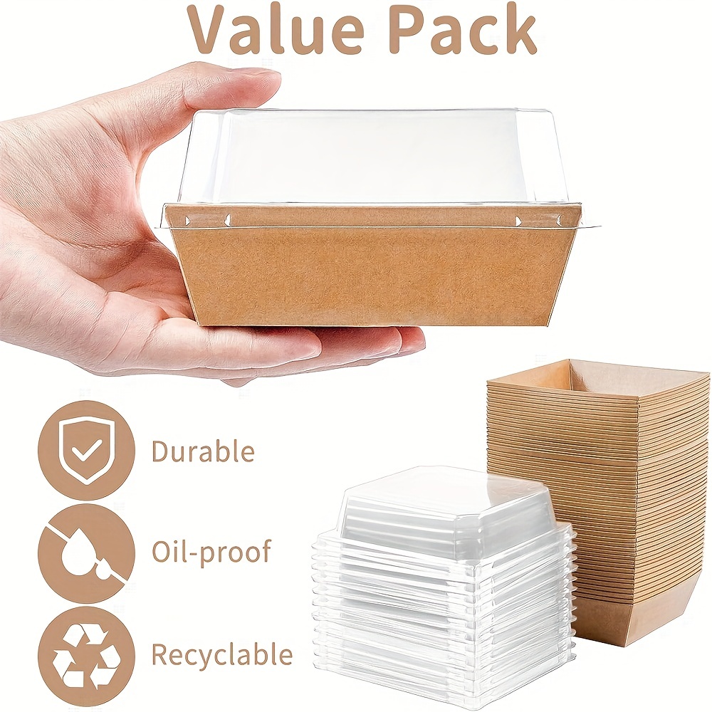  Kucoele 50 Pack Paper Charcuterie Boxes with Clear Lids, 4  Inches Brown Cookie Boxes Dessert Boxes Disposable To Go Food Containers  for Sandwich, Cake Slice, Cupcake, Chocolate Covered Strawberry: Industrial  