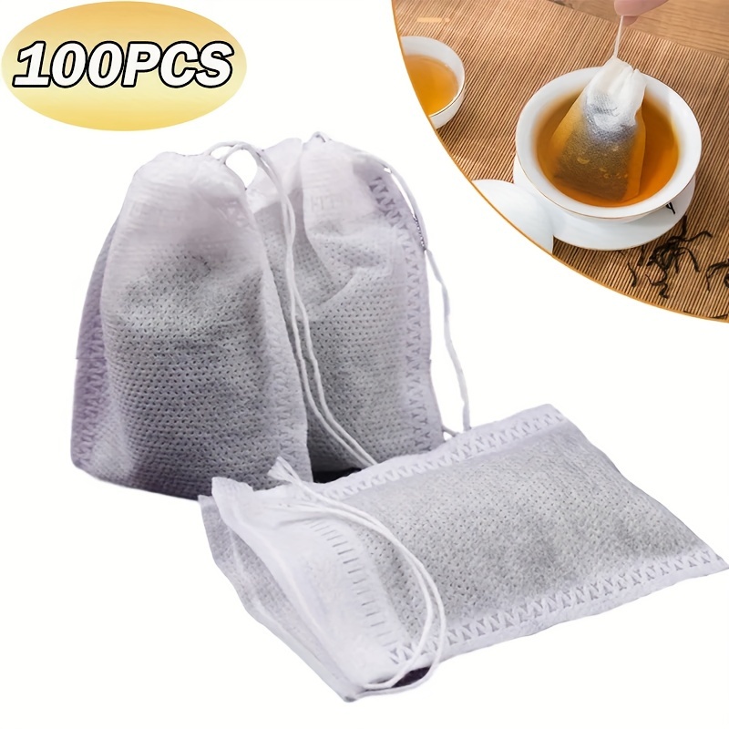 100pcs/set Storage Bags, X Inches Disposable Tea Bags, Non-woven  Spice Filter Bags With Drawstring, For Tea, Flower Tea, Spice And Herb, Kit - Main Image