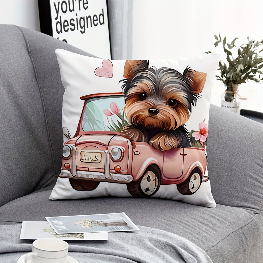 

1pc Driving Dog Polyester Peach Skin Fur Home Decoration Car Decoration Holiday Decoration Throw Pillow Cover, No Pillow Core