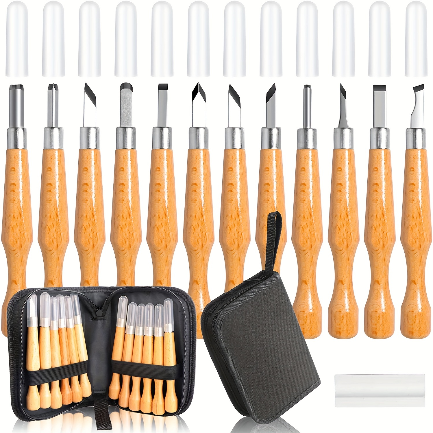 JJ Care Wood Carving Kit with 8 Piece Wood Carving Tools & 10 Wood Blocks for Kids and Adults, Premium Wood Carving Set SK7 Carbon Steel Tools, Basswo