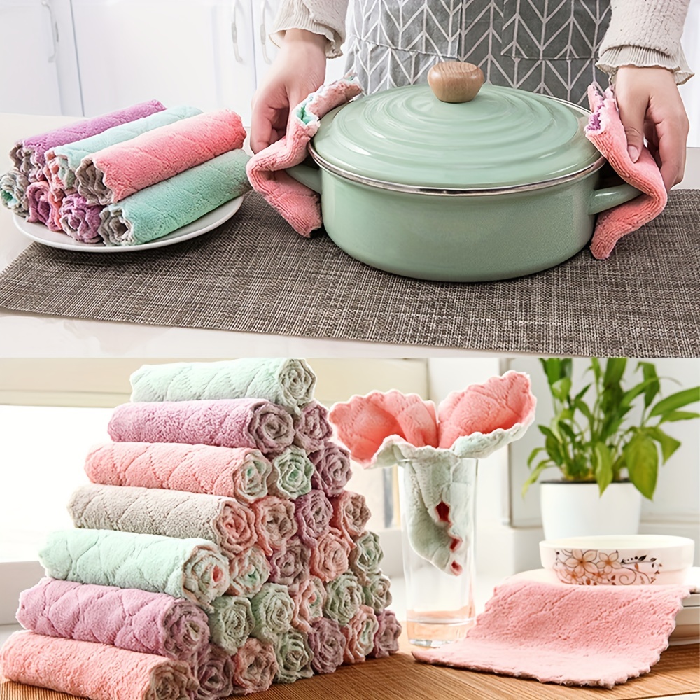 Coral Fleece Dishcloth Kitchen Towel Kitchen Cleaning Cloth - Temu