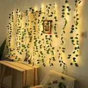 1pc green leaf vine decorative string lights battery powered hanging vine for bedroom party wedding christmas thanksgiving four seasons decoration home fireplace stairs handrails balcony corridor curtain decoration details 1