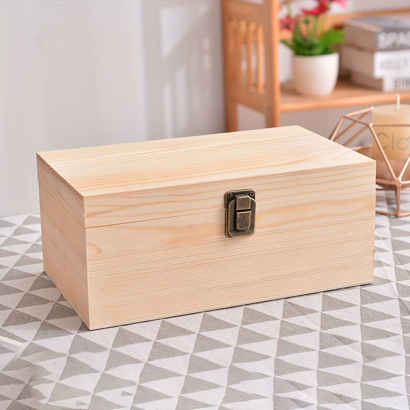 Wooden Box With Hinged Lid Wooden Rectangle Keepsake Box - Temu