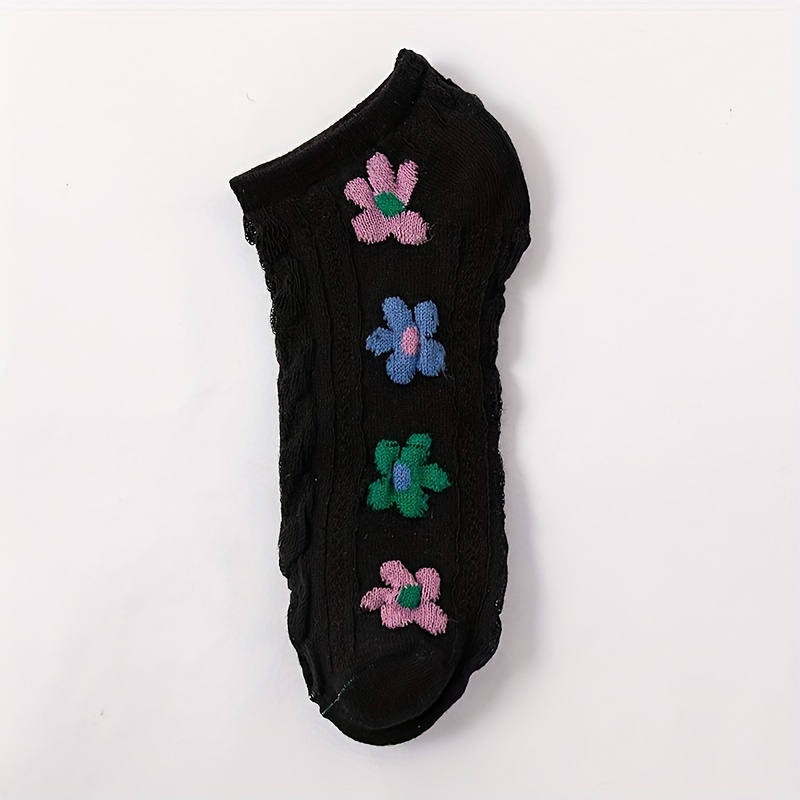 4 pares de calcetines cortos con estampado floral, cómodos y transpirables,  estilo corte bajo, calcetines tobilleros, medias y calcetería para mujer -  Temu