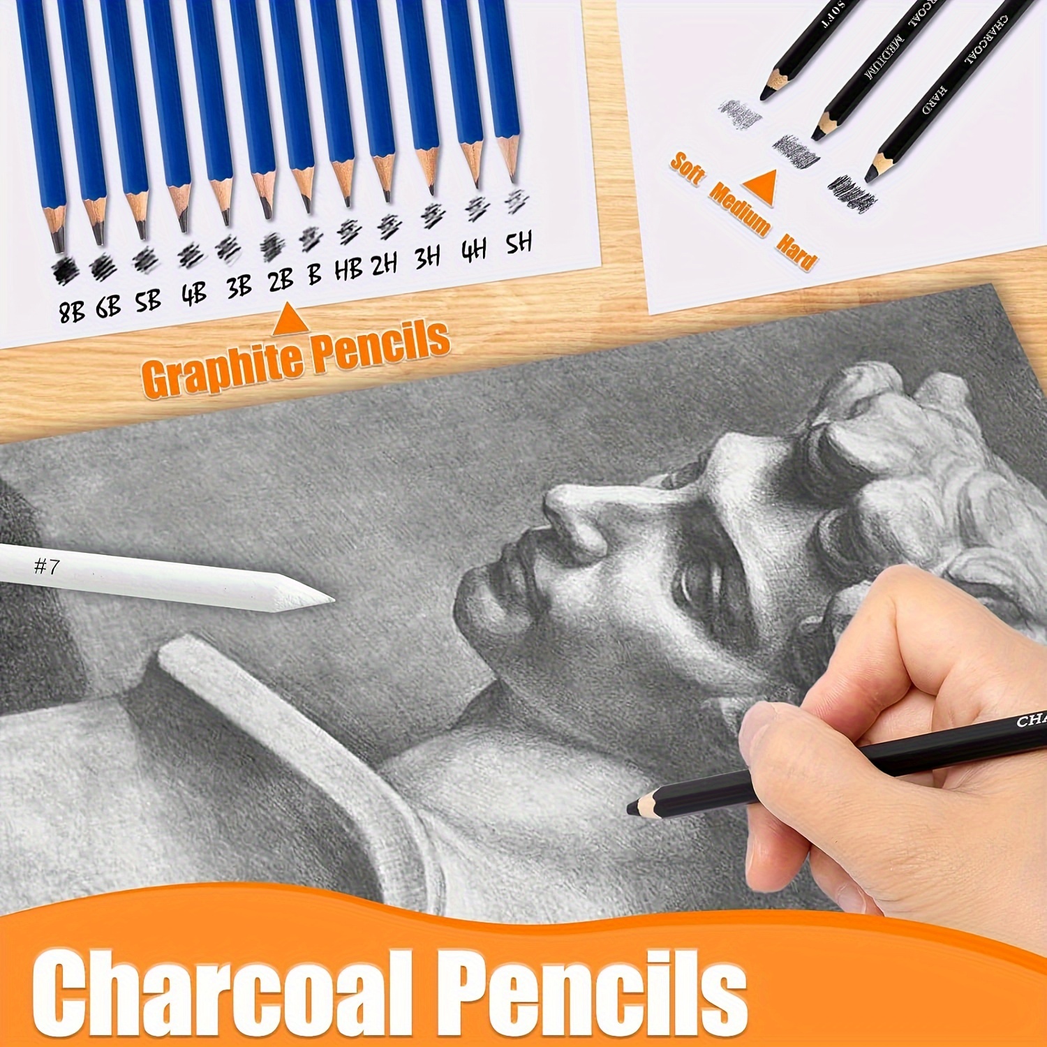 Kit de Dessin Professionnel Crayon Fusain pour Croquis