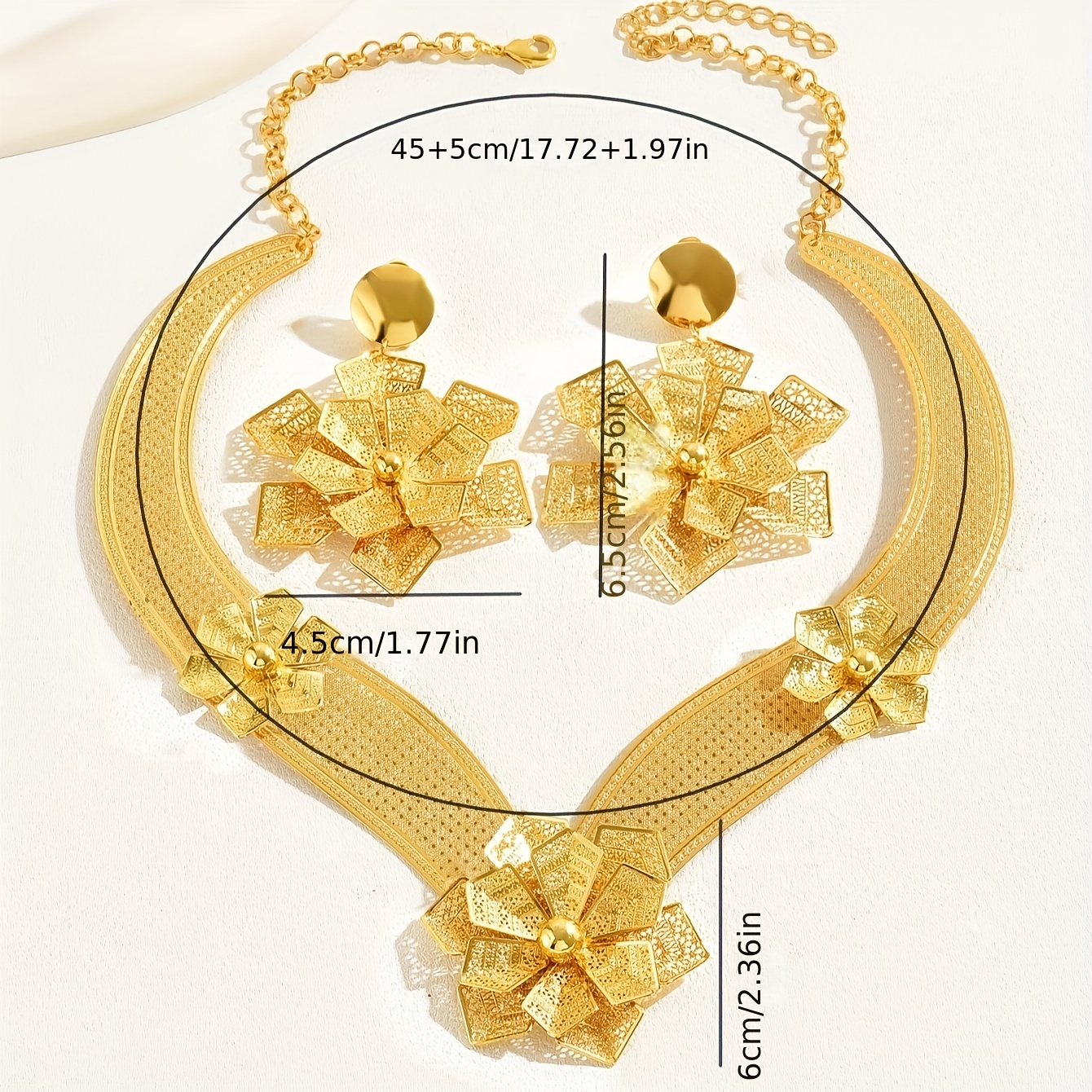 3pcs earrings plus necklace exaggerated jewelry set flower design african brides wedding jewelry gift for her details 3