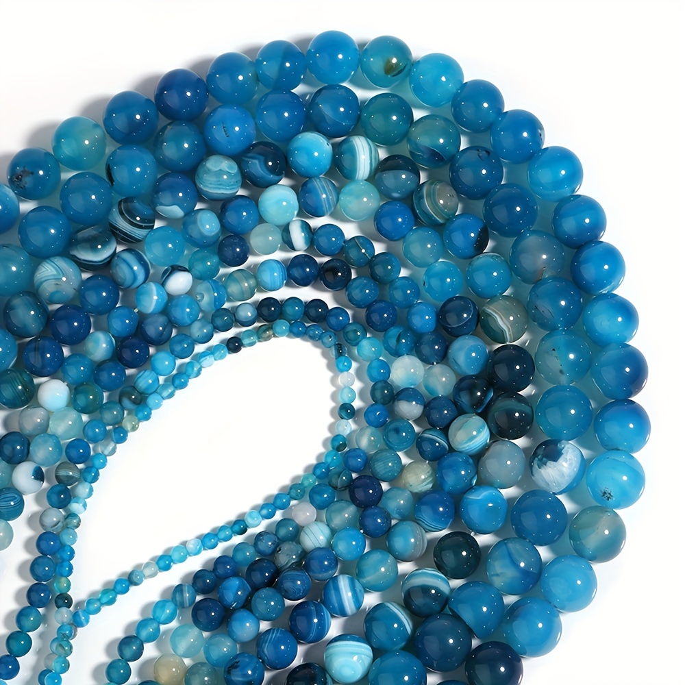

1 Strand Natural Blue Stripe Onyx Gemstones Loose Smooth Round Beads, For Diy Jewelry Making Bracele Necklace Beads 4/6/8/10/12mm