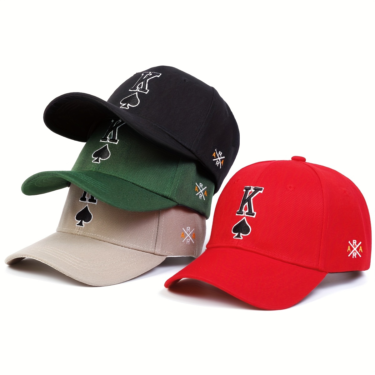 

Poker K Embroidery Baseball Cap Black Adjustable Sports Hats Casual Sunscreen Dad Hat