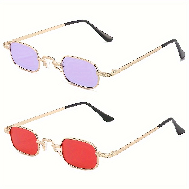 2pcs Vintage Punk Cool Metal Frame Small Rectangle Sunglasses For