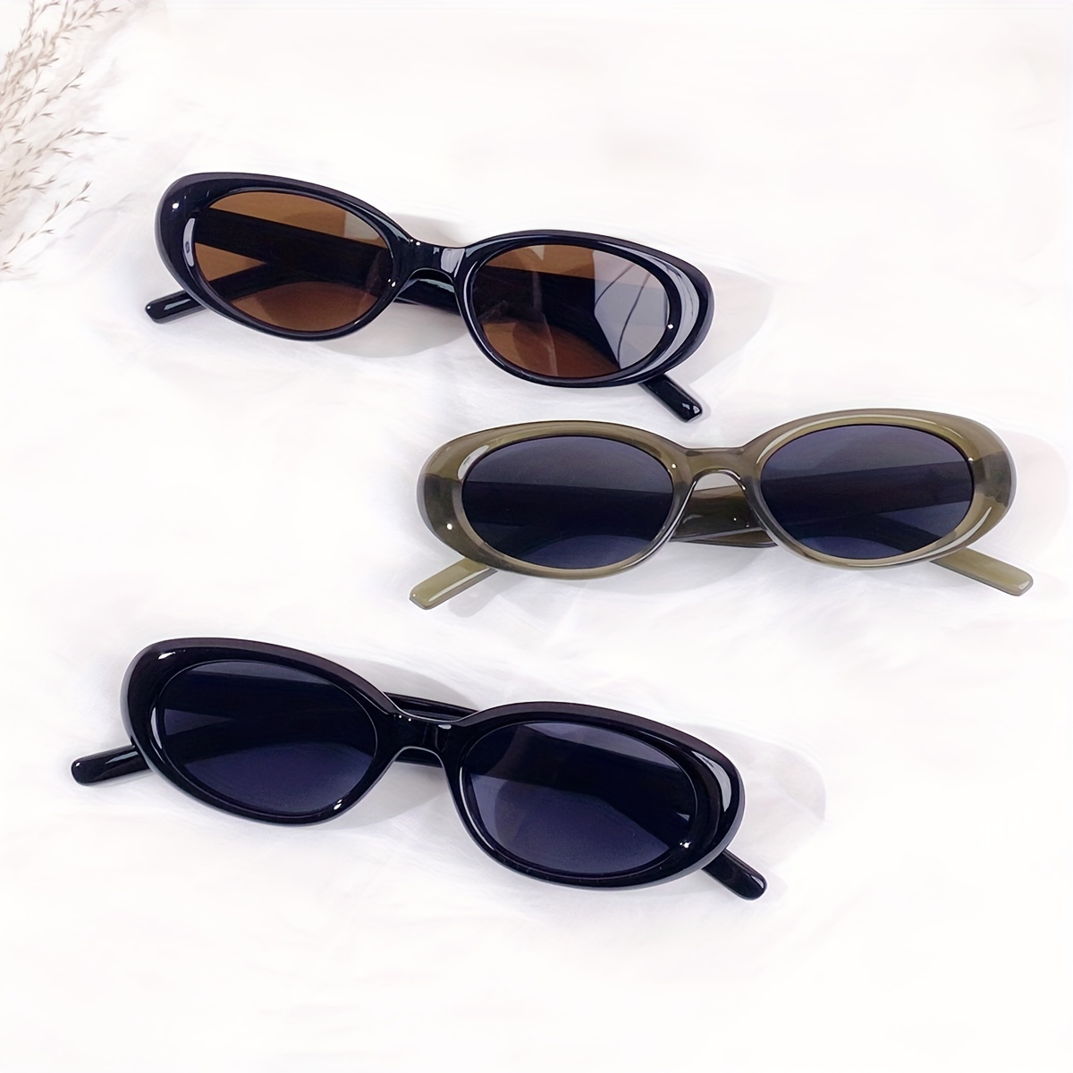 Vintage Oval Black Plastic Sunglasses,Temu