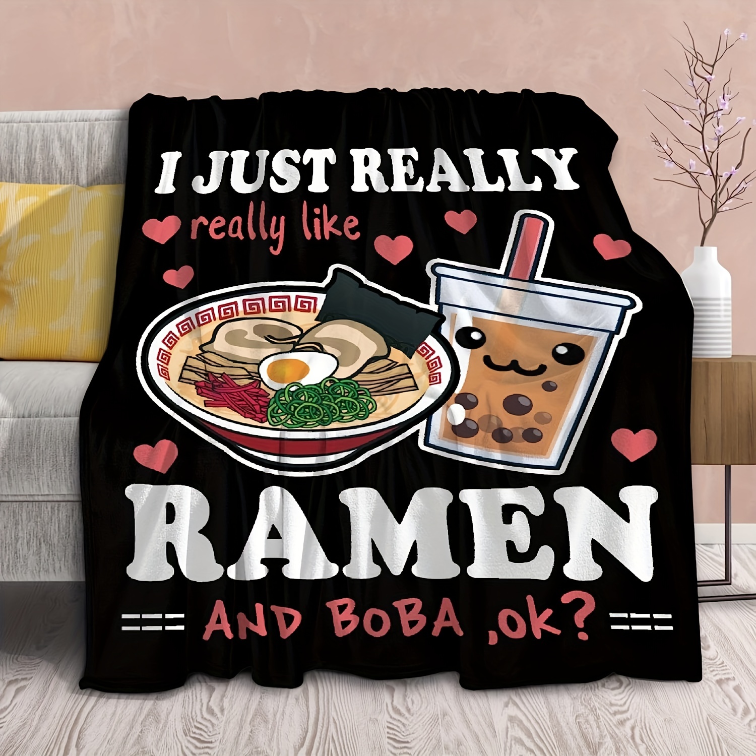 

1pc Super Soft Ramen Milk Tea Blanket A Perfect Kawaii Gift For Noodle And Bubble Tea Lovers