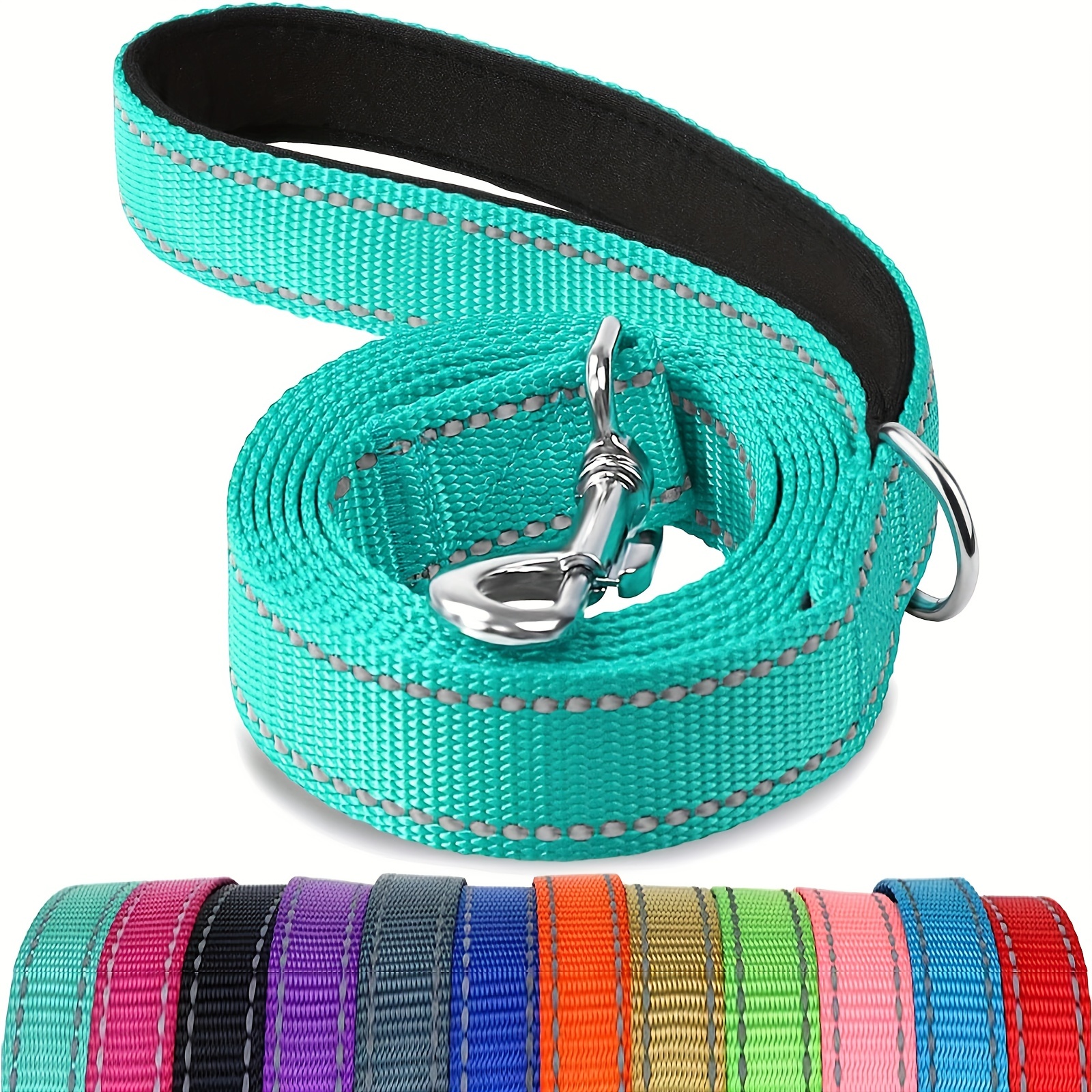 

1pc Single Sided Reflective Dog Leash Soft Neoprene Padded Breathable 1 Inch Wide, Pet Leash 6ft/5ft/4ft For Medium & Large Dogs Walking And Training