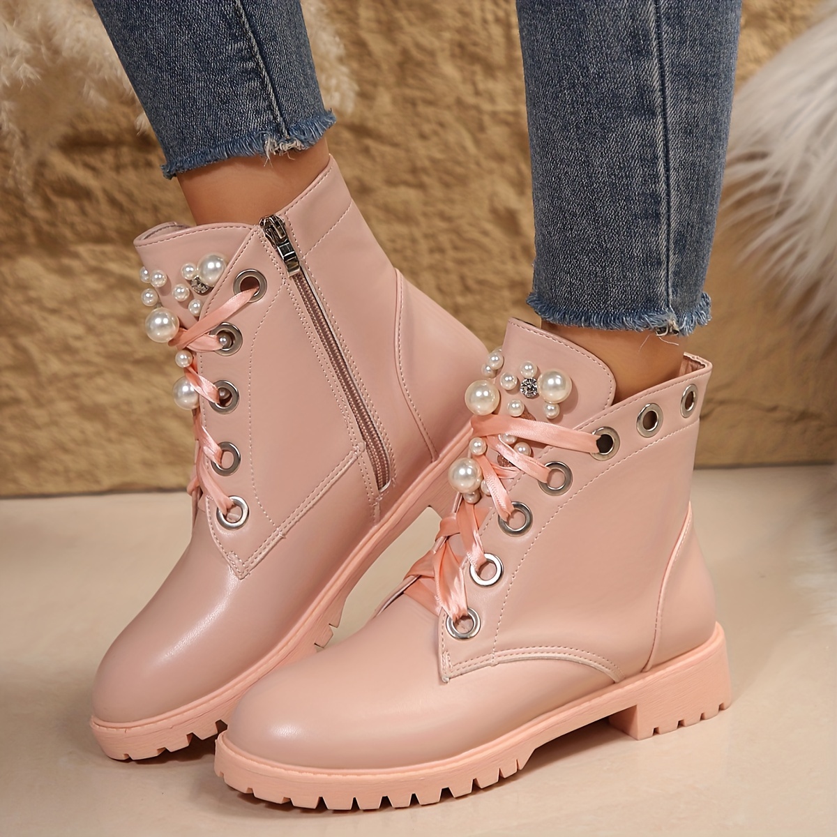 botas cortas decoradas perlas falsas mujeres botas moda Temu Chile