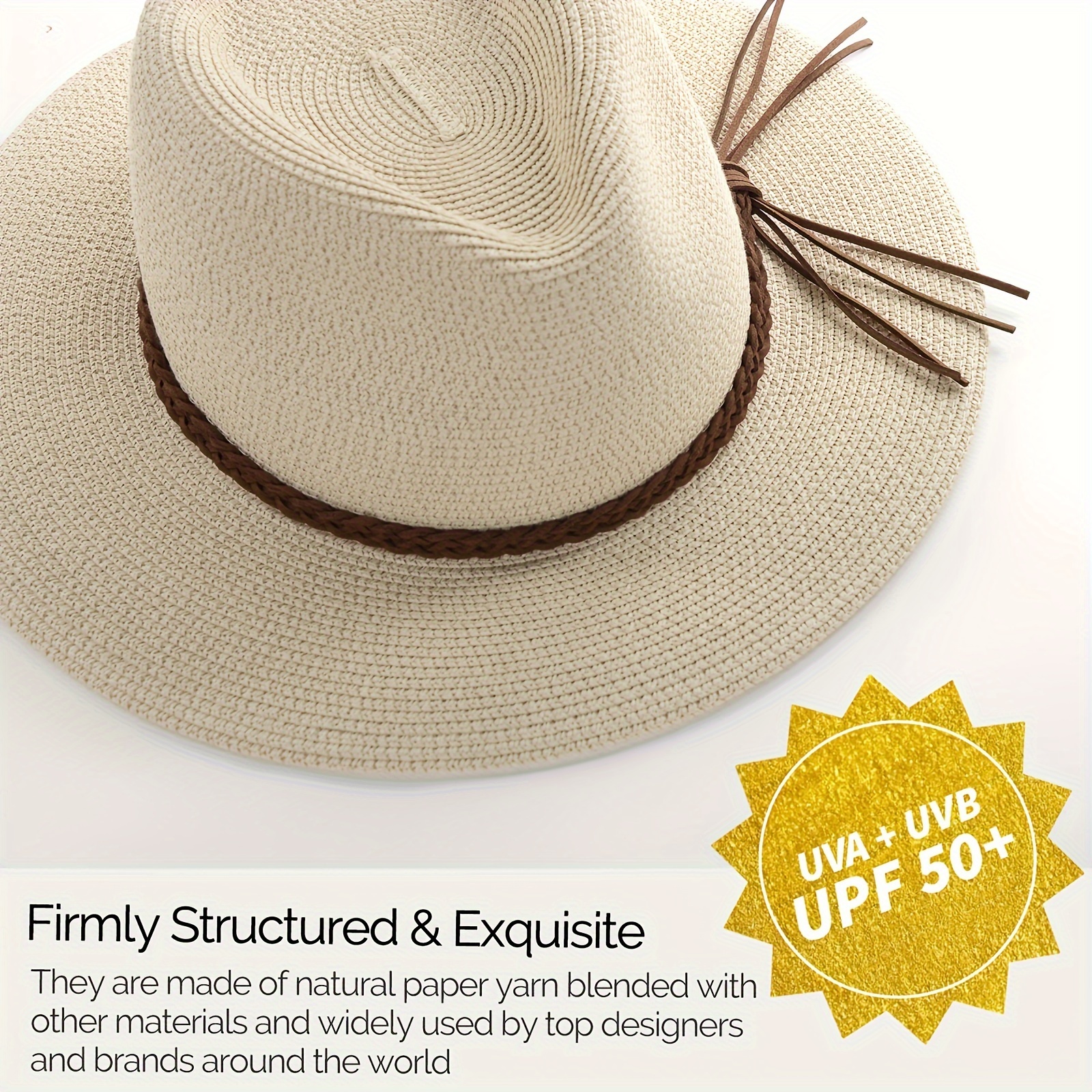 Summer Wide Brim Uv Upf 50 Panama Fedora Foldable Packable Straw Beach Hat  - Jewelry & Accessories - Temu