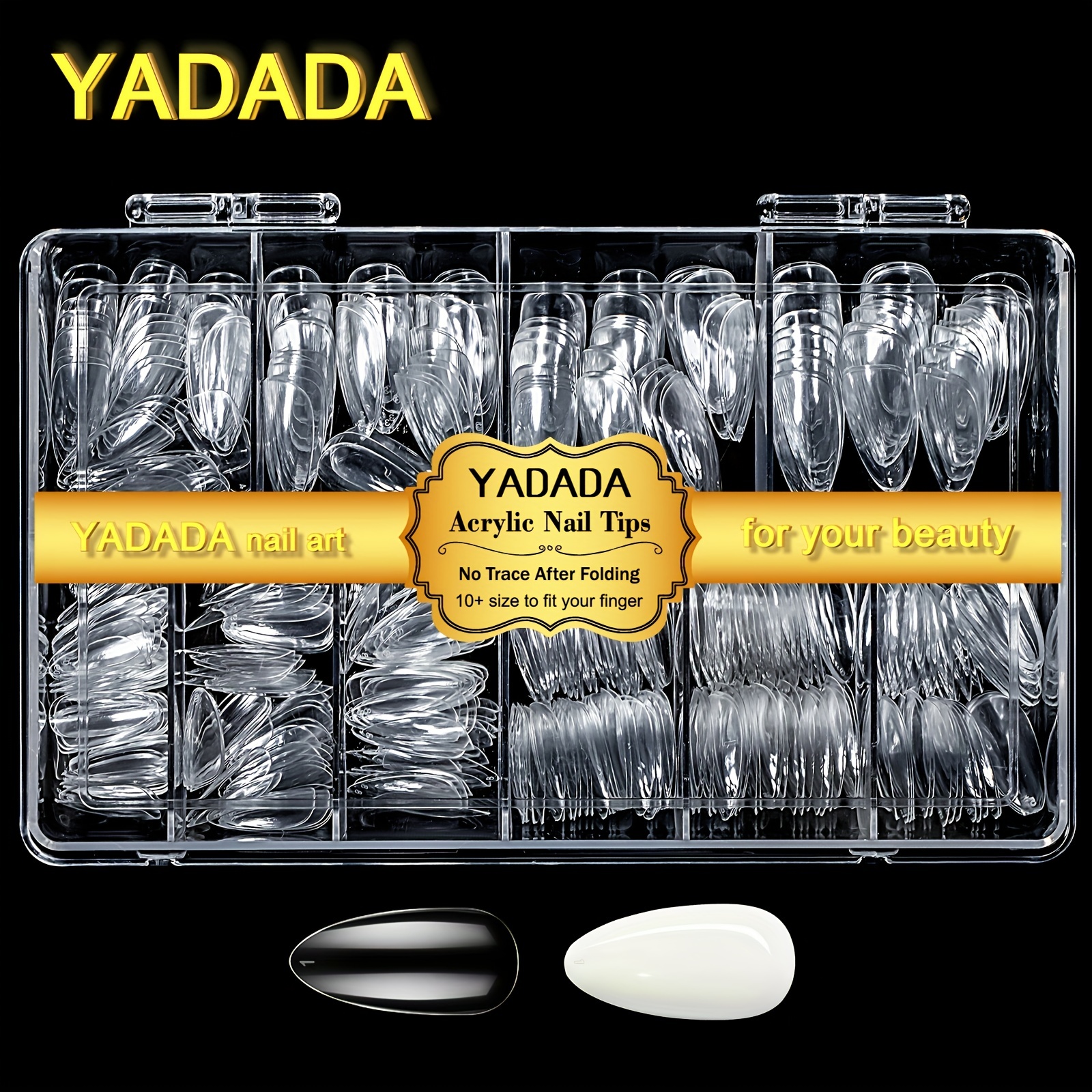 YADADA Almond Clear Natural Nail Tips Medium Length 10 Sizes