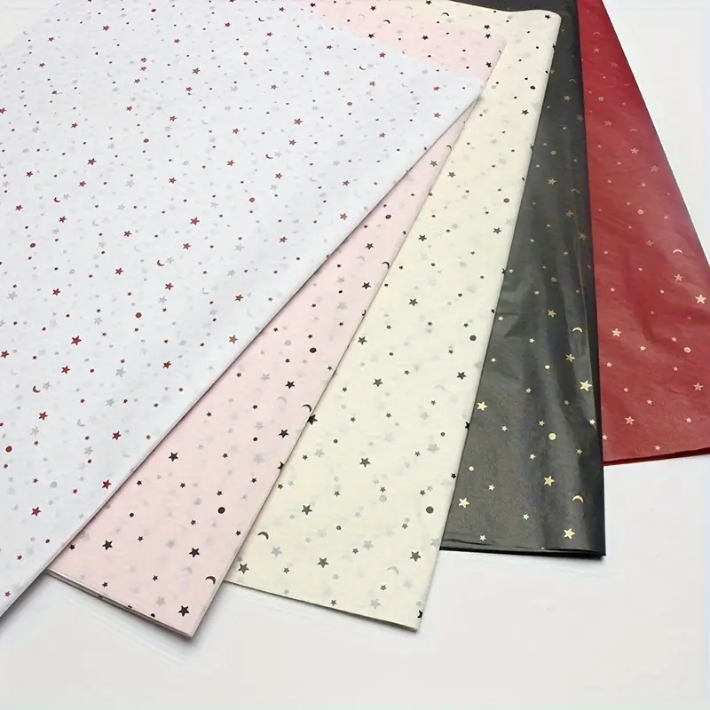 20pcs Craft Tissue Paper, Bronzing Star Moon Printing Lined Flower
