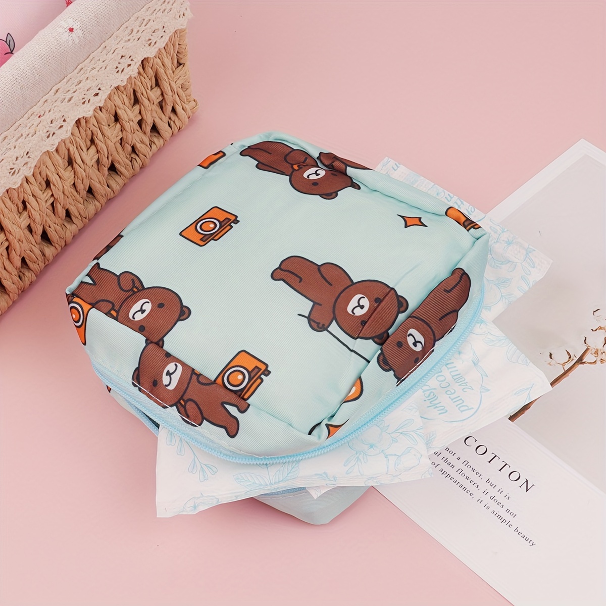 Cartoon Pattern Sanitary Napkin Pouch, Lightweight Clutch Carry On