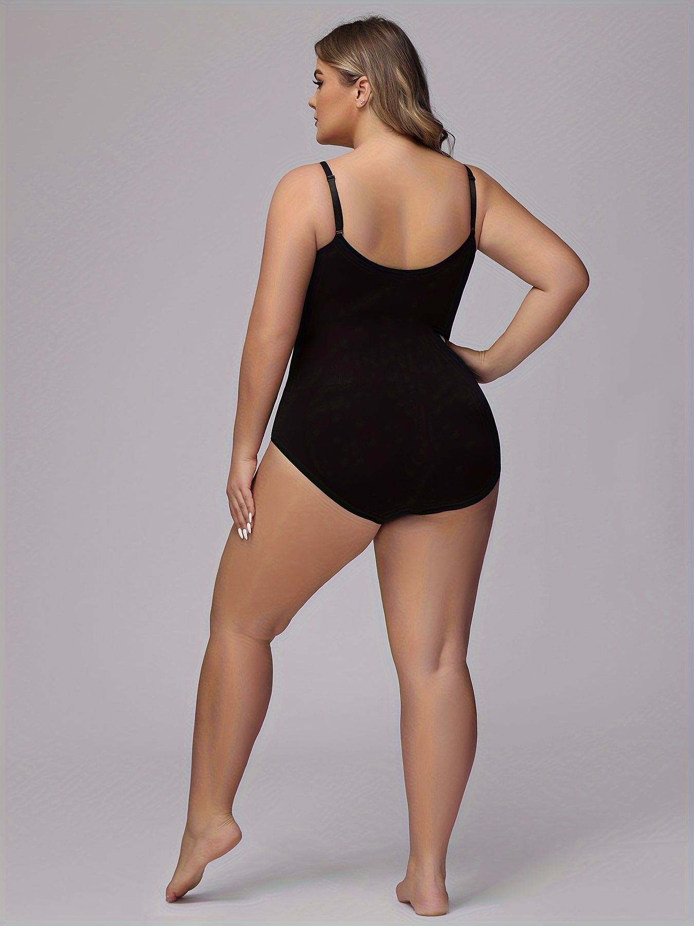 Women's Simple Shapewear Bodysuit, Plus Size Solid Seamless Tummy Control  Slimming Cami Body Shaper