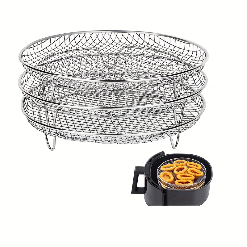 8 inch Air Fryer Racks Three Layer Round Grill Steaming Rack Food