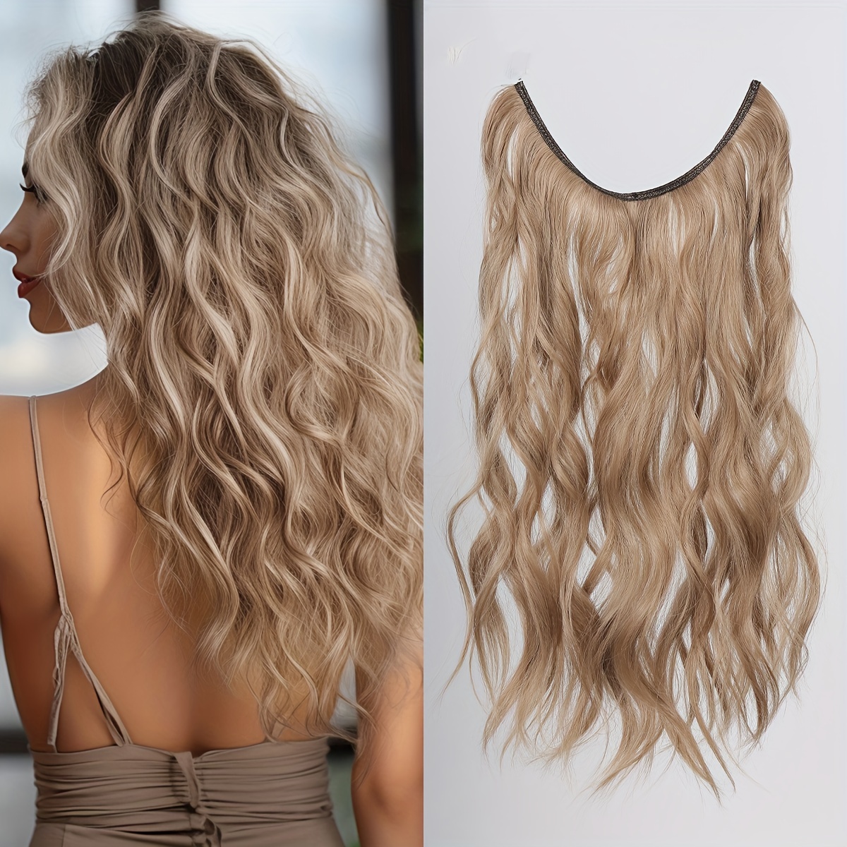 Long Curly Wavy Hair Extensions 55-88 cm Invisible Wire for Women