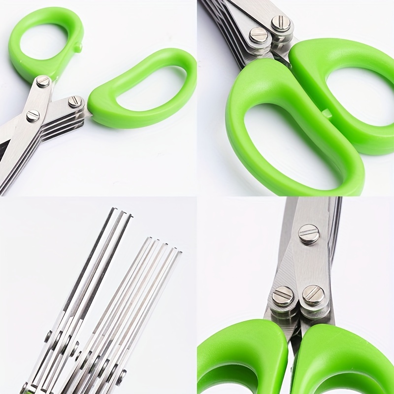 1PC.Stainless Steel Scissors, Multifunctional Food Scissors, Kitchen And  Household Five Layer Vegetable And Onion Scissors, Shredded Paper Scissors