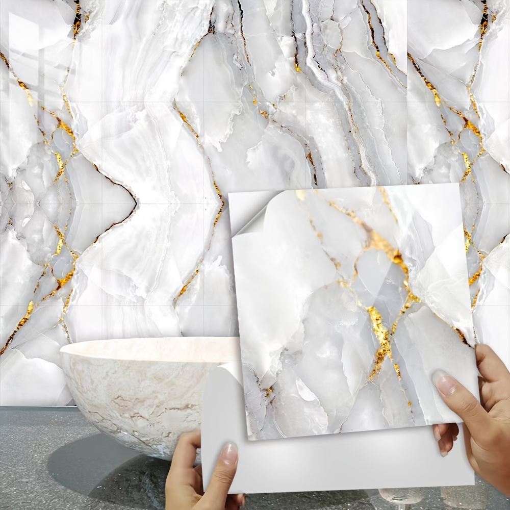 

16pcs Waterproof Marble Tile Stickers - Easy To Apply And Remove, Adds A Luxurious Touch To Any Room