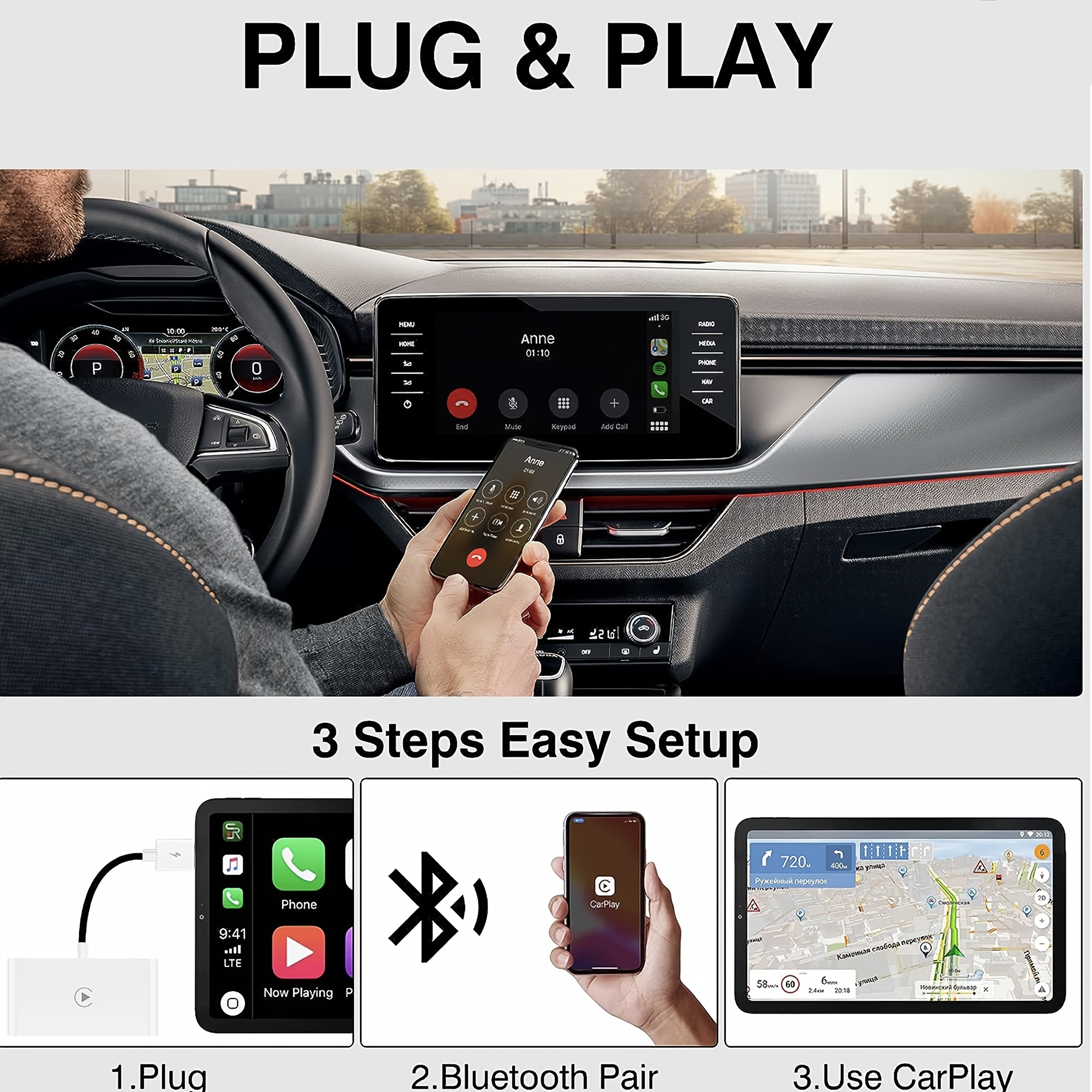Wireless Carplay Adapter 2024 Upgrade Apple Carplay Wireless Adapter  Convert Wired to Wireless CarPlay Dongle Plug & Play Fit for Cars with  Factory