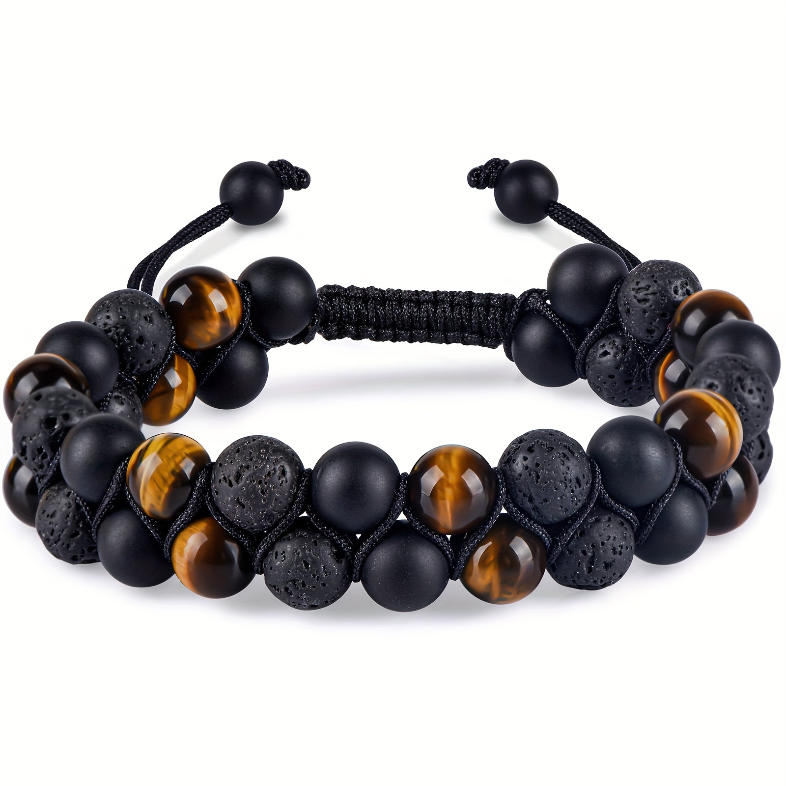 

Triple Protection Bracelet, Handmade Tigers Eye Black Obsidian & Hematite 8mm Beads Bracelet For Men Women, Bring Luck And Happiness