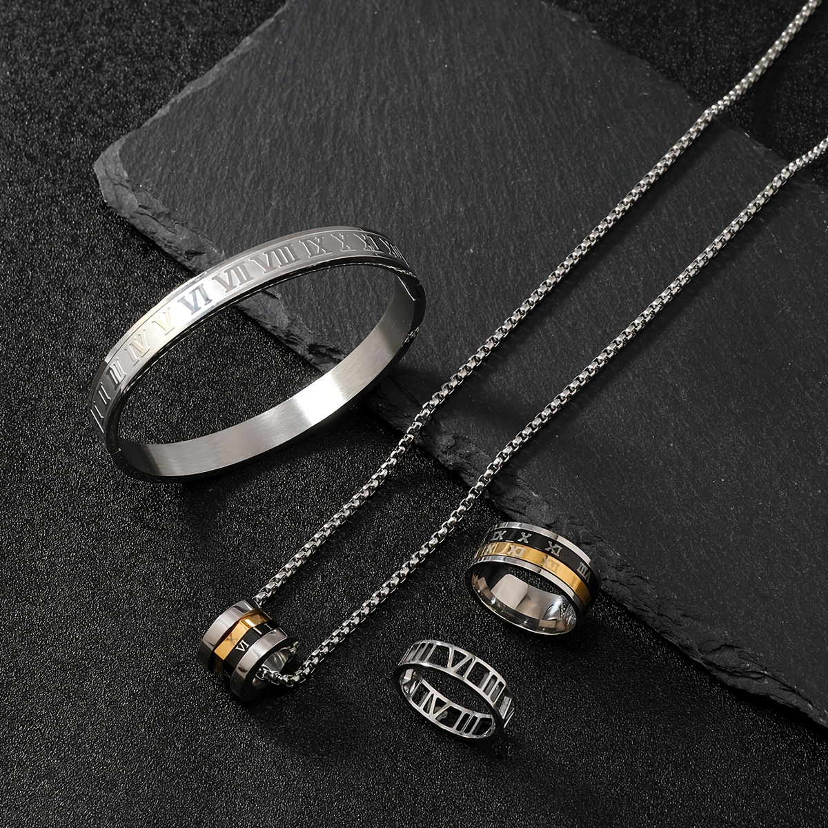Rose Gold and Black Men's Jewelry Set in Silver