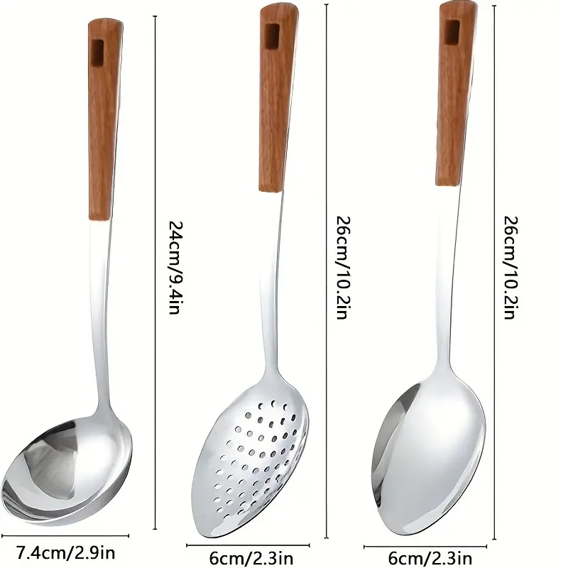 3pcs, Stainless Steel Serving Spoon Set With Slotted Spoon, Serving Spoon,  And Perforated Spoon Soup Ladle, Kitchen Cooking Serving Utensils Set, Kitc