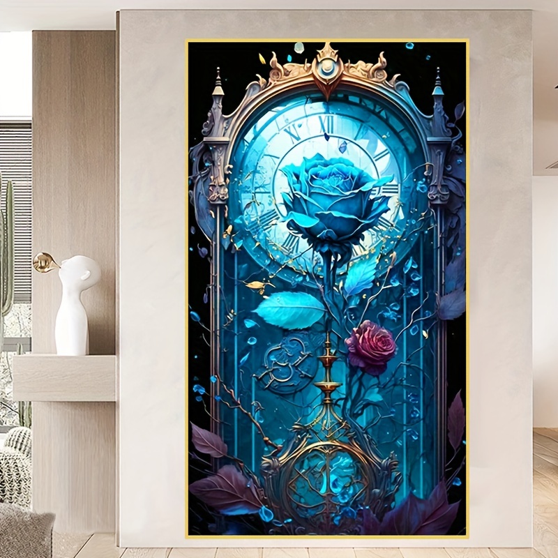 DIY 5D Artificial Diamond Painting By Number Kit Diamond Art Vintage Flower  Clock Special Shape Rhinestone Diamond Painting For Adults Beginners Color