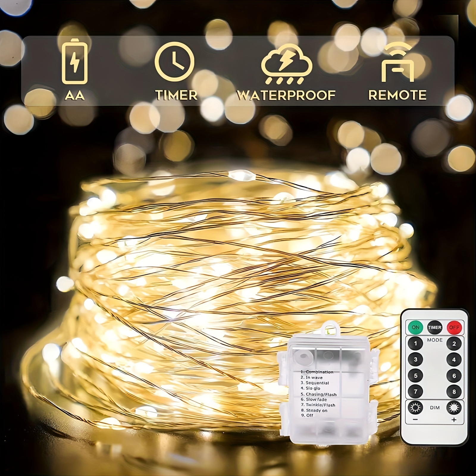 LILIIN Guirlandes Lumineuses LED Cuivre 120M-1200 LED, 8 Modes Étanches  IP44, Prise & Télécommande, Idéales Noël, Blanc Chaud