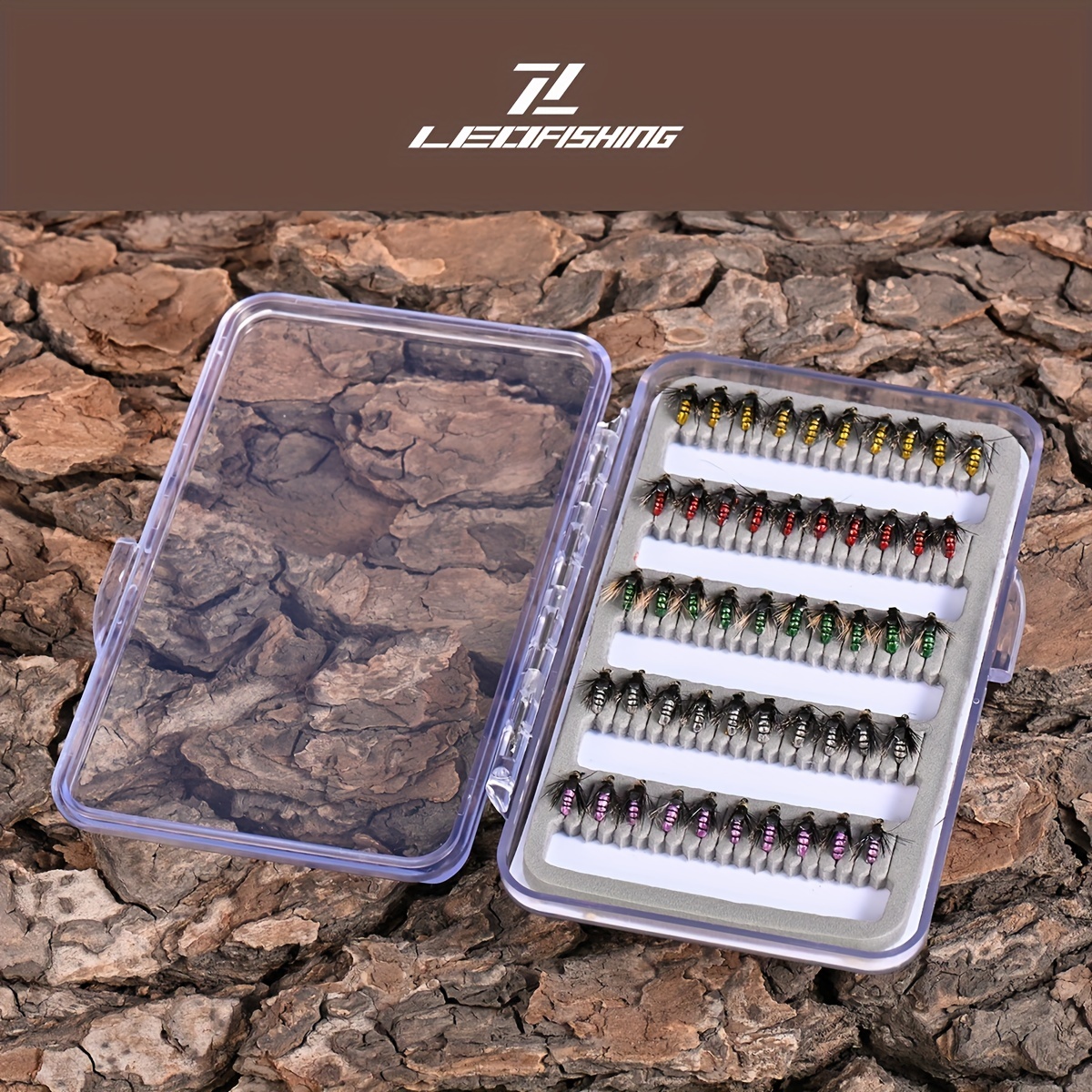 LEOFISHING 50pcs Artificial Bionic Flies Bait Hooks, Dry/Wet Fly Fishing  Lures With Waterproof Box, Fishing Gear For Freshwater And Saltwater