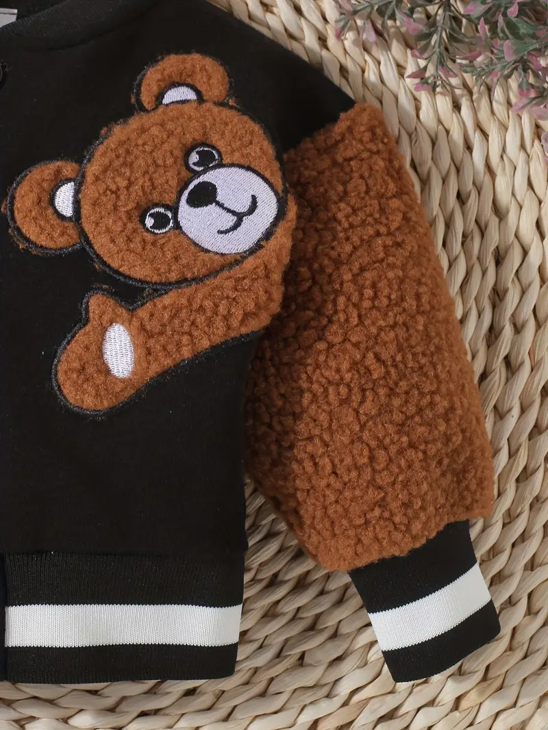 baby adorable bear embroidered jacket kids single breasted long sleeve trendy coat details 9