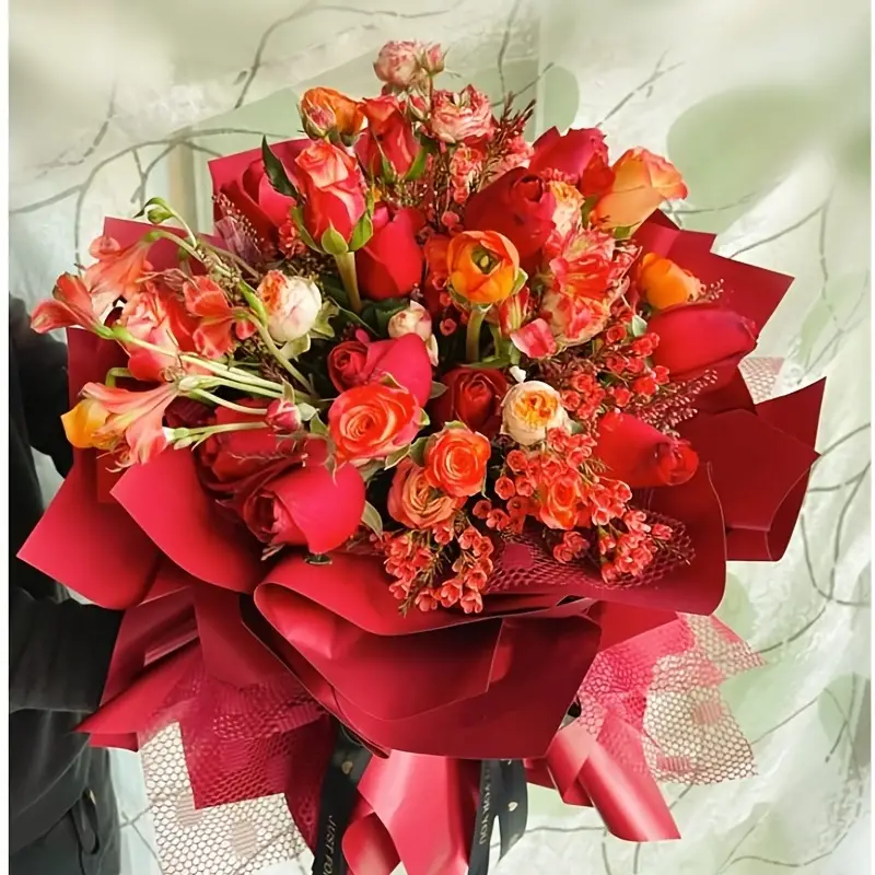 Flower Wrapping Paper Red Black White Floral Bouquet - Temu