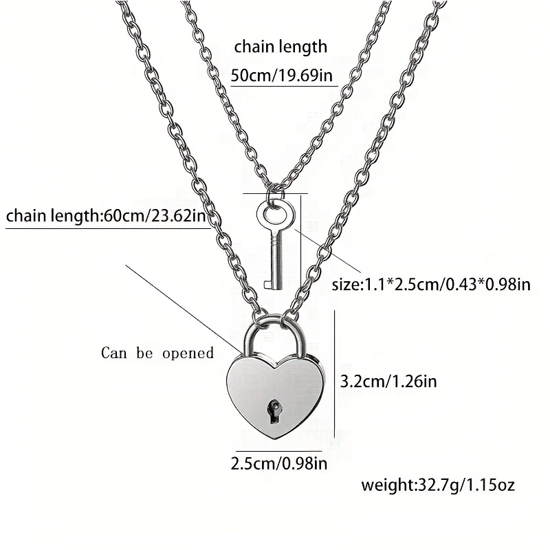 Pendant Item Lock Love Lock Love Heart-shaped Lock Key Diamond Pendant  Necklace Wild