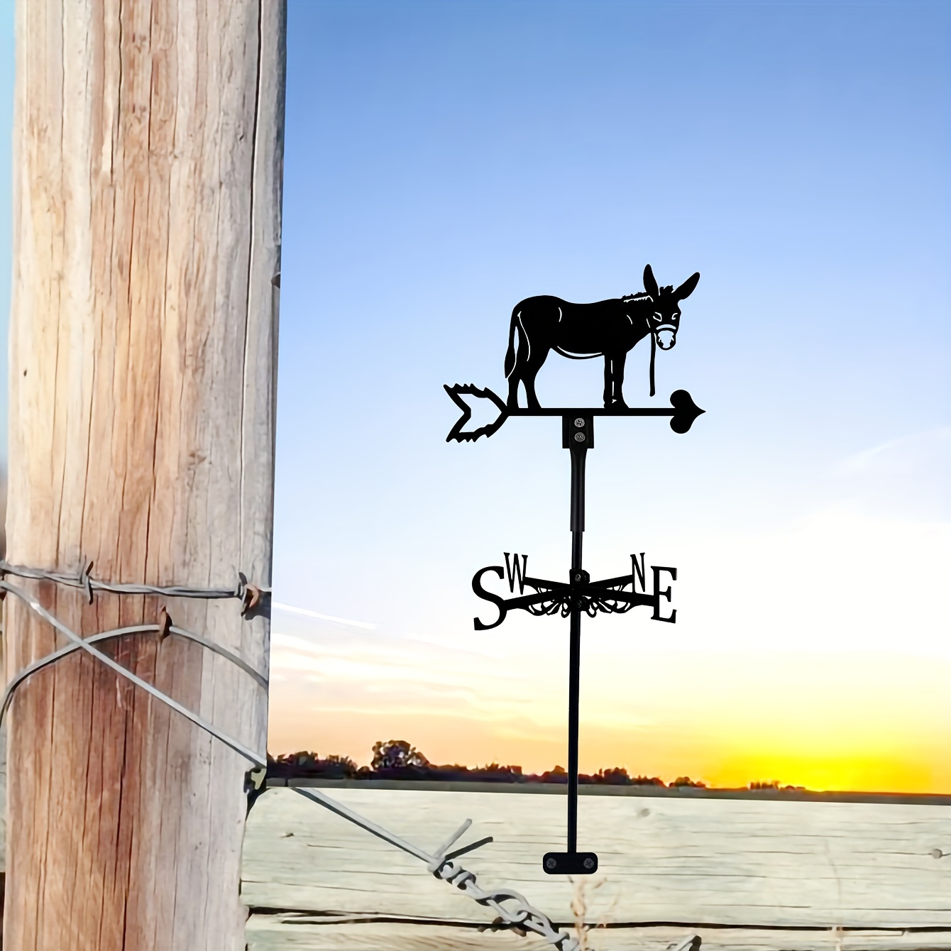 

1pc Funny Donkey Weather Vane, Metal Animal Silhouette Wind Direction Indicator, Roof Fence Mount, Yard, Farm, Lawn, Outdoor