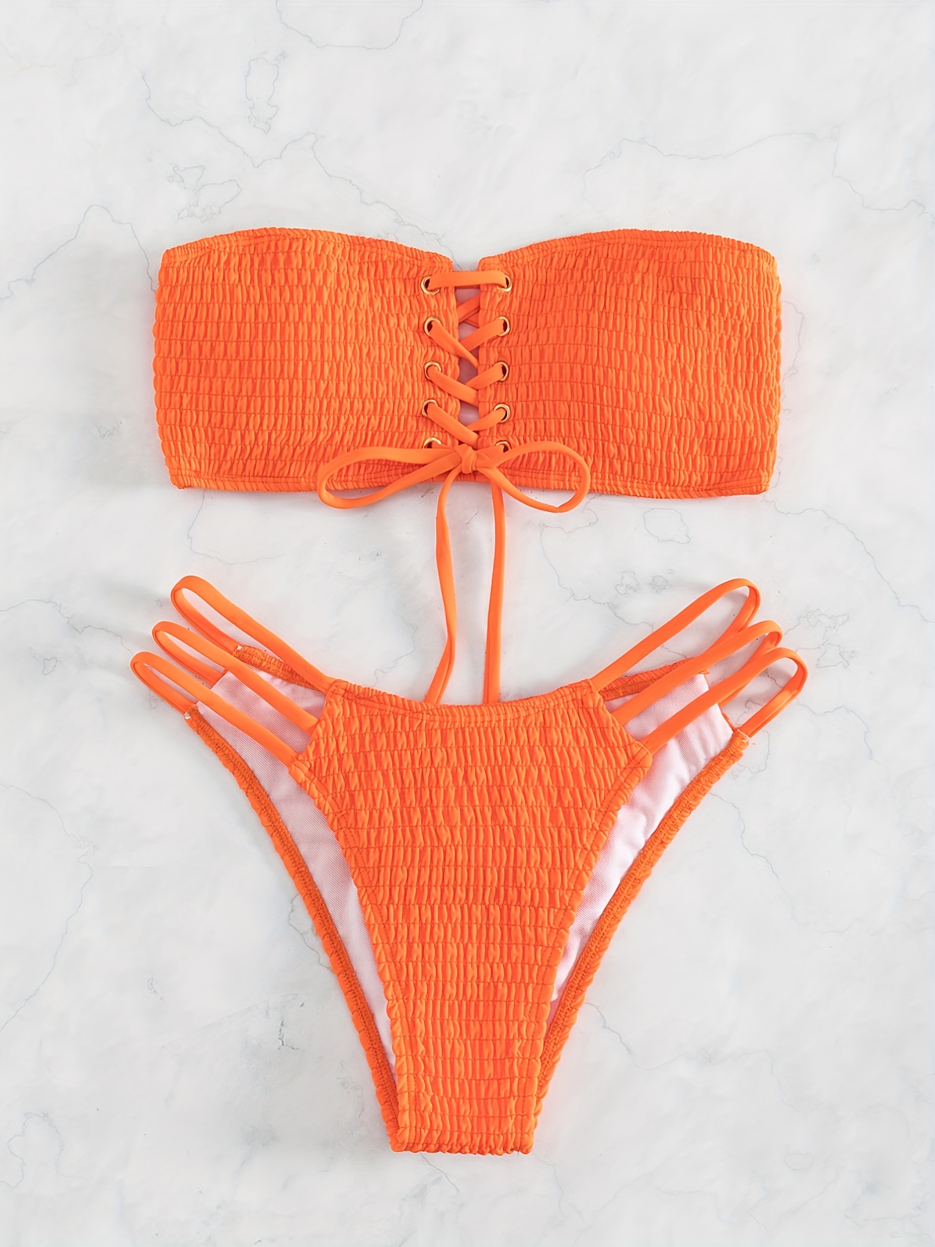 Smocked Cut-out Bikini Swimsuit