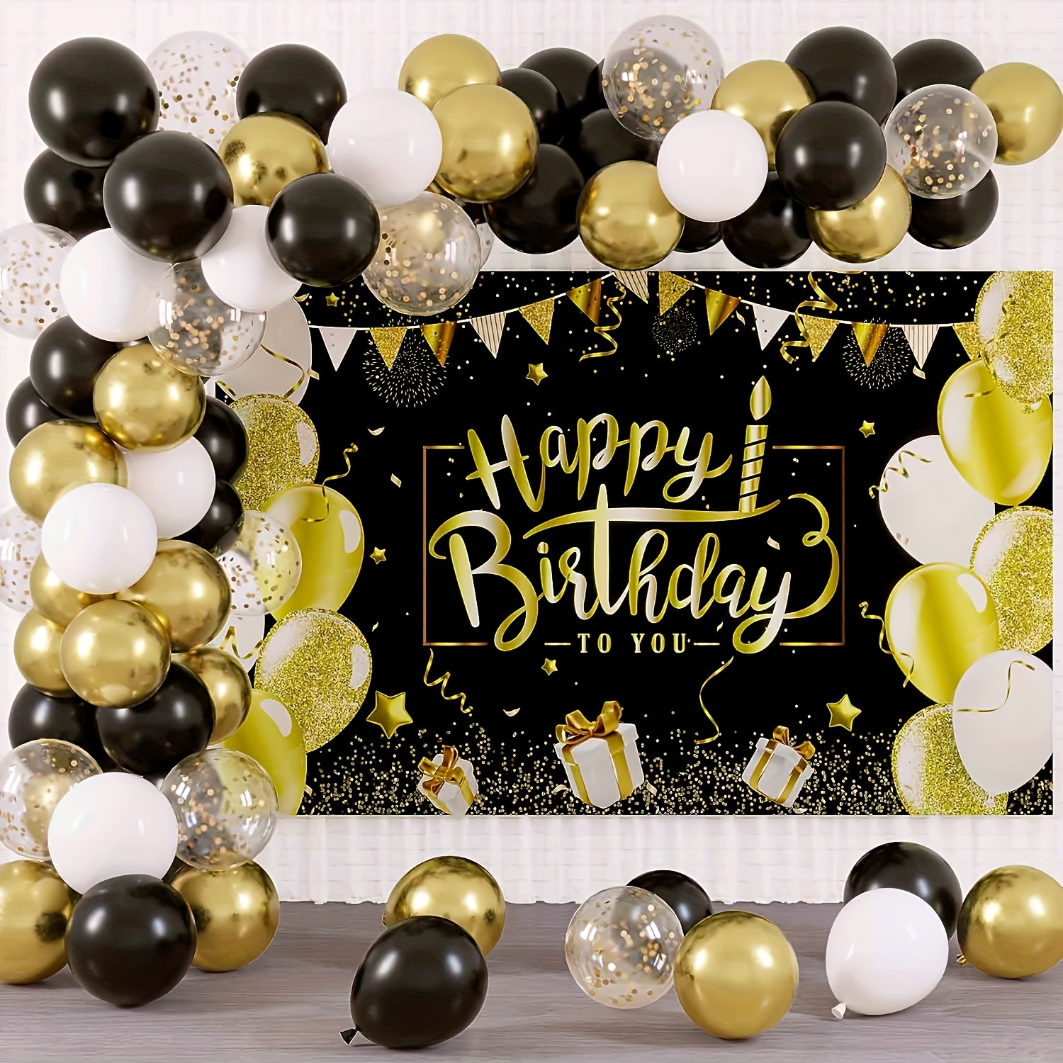 13 Piezas Conjunto Globos Cumpleaños Dorados Negros Conjunto - Temu