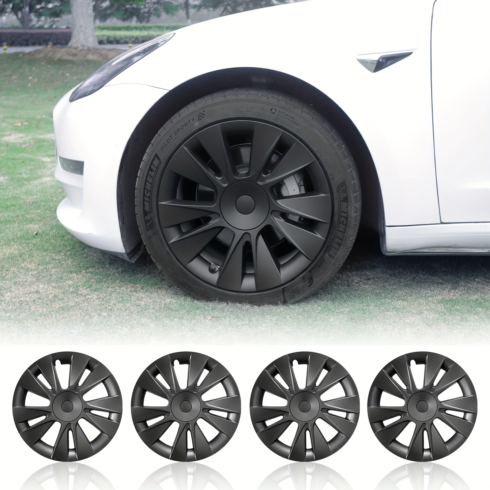 4pcs 18 Nabenkappen für Tesla Modell 3 2020-2022 Radschutz  Nabenabdeckkappen Felgenabdeckung Fahrzeug Auto Außenreifen Reifentrim