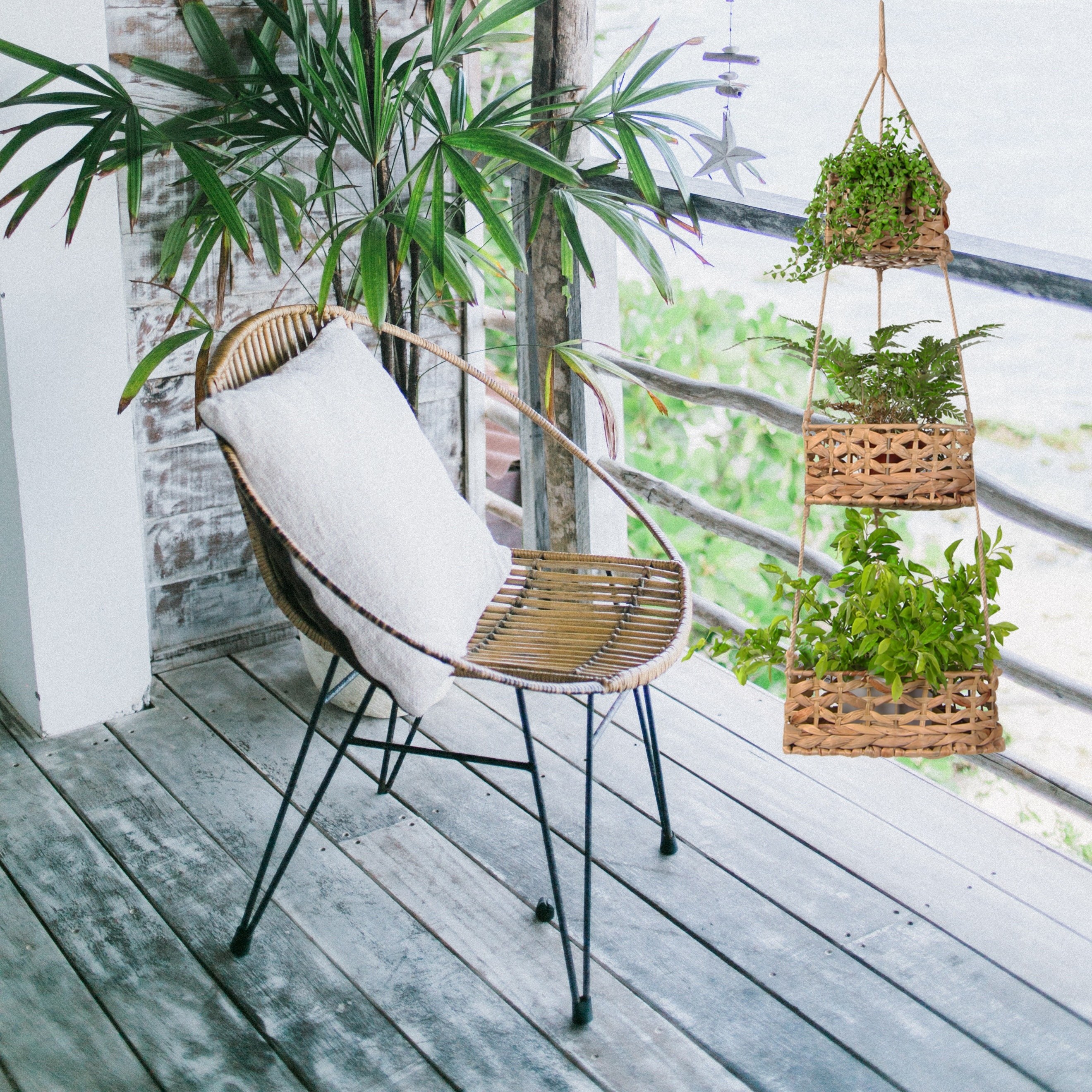 2 Tier Rattan wall shelf, Boho hanging plant shelf, Rattan storage