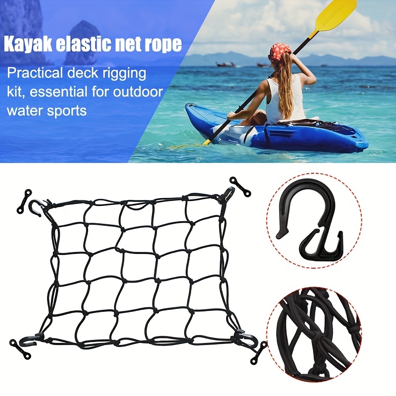 Secure Your Boat with a Durable Elastic Kayak Deck Cargo Net - Includes  C-Shaped Buckle Hooks