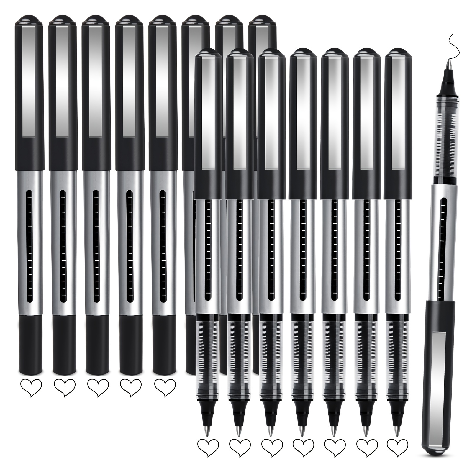 12Pcs Black Ink Gel Pens 0.38mm Fine Point Roller Ball Ballpoint