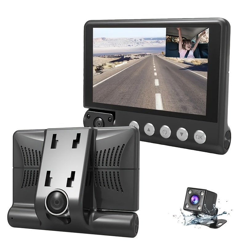 3 Lens Dash Camera 4'' Touch Ips Screen Car Video Recorder 1080p 720p ...