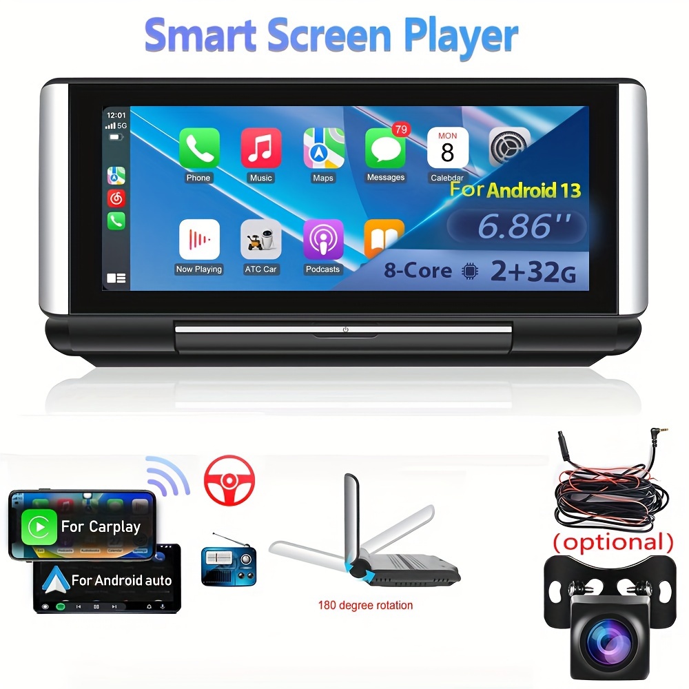 Wireless Carplay & Android Auto For Car, Touch Screen Car Monitor With  Mirror Link, Siri, Fm. Wireless, Sucker Holder & Dashboard Mounted - Temu  Italy