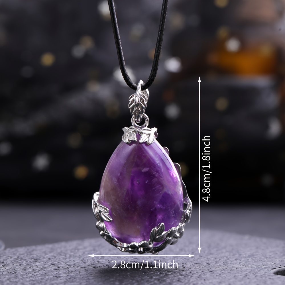 Handmade Natural Stone Bead Necklace with Drop Pendant Purple