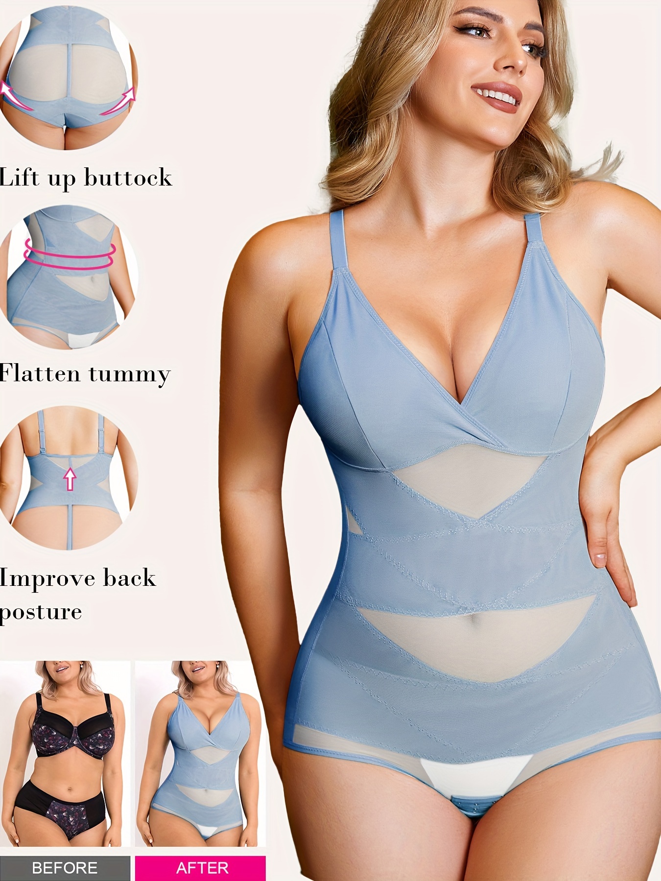 Contrast Mesh Shaping Bodysuit Cut Tummy Control Slimming - Temu Canada