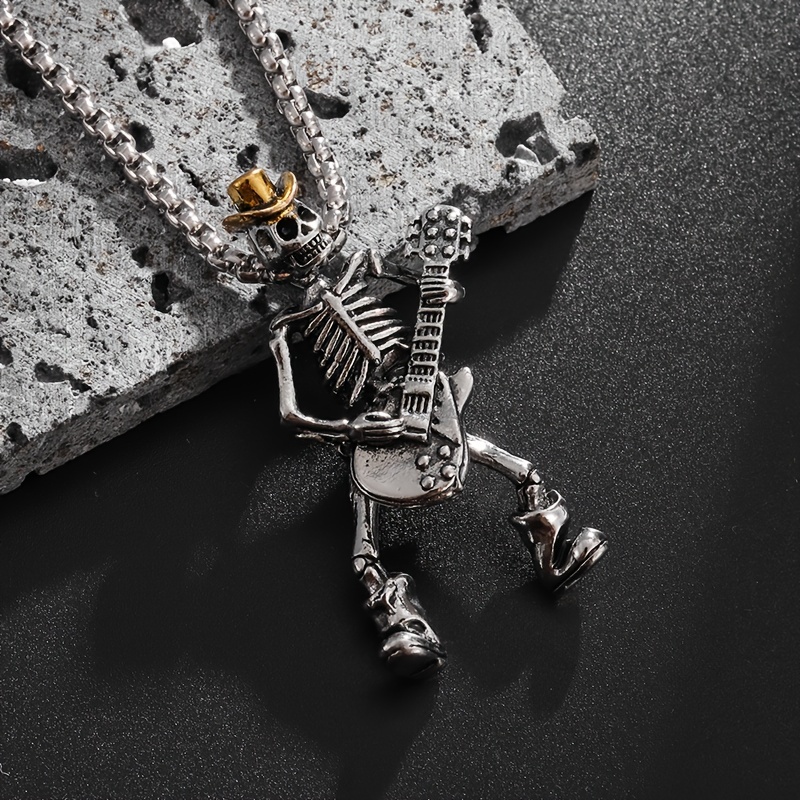 Custom Men's Gothic Skeleton Guitarist Pendant Necklace