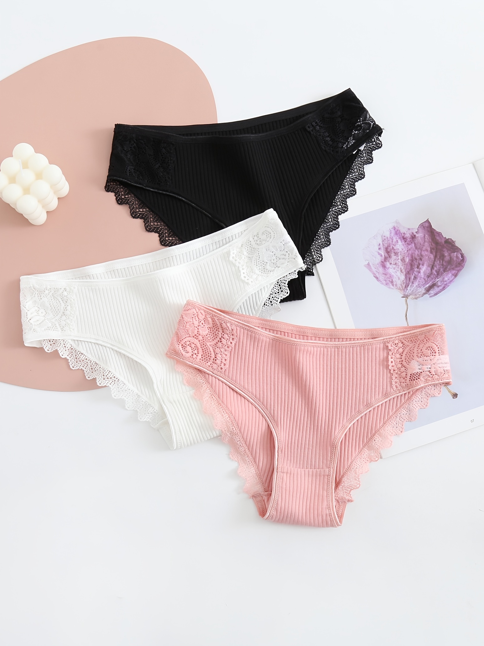 Lace Underwear For Women's Cotton Bikini Panties Soft - Temu Canada