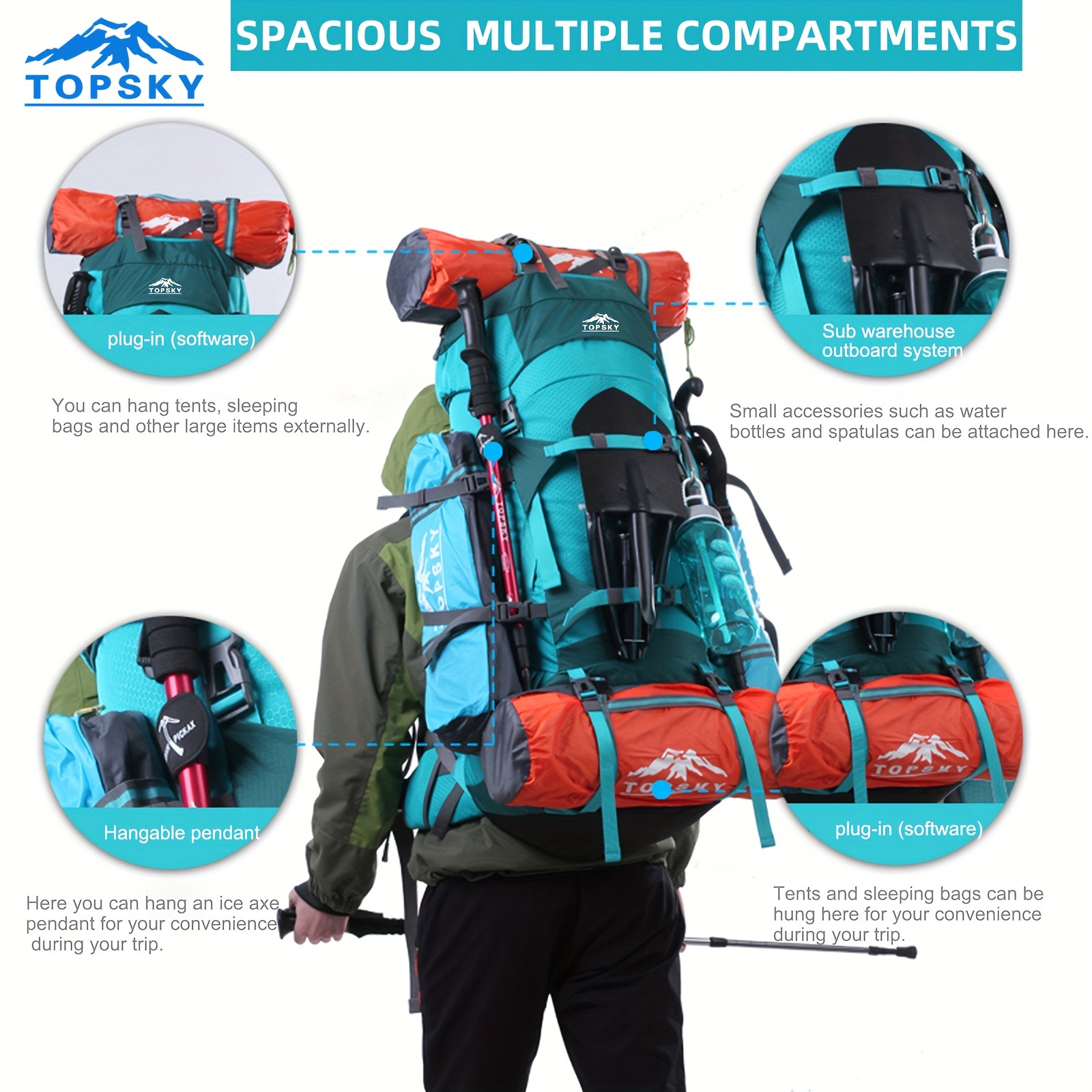 TOPSKY 18.49gal Mountaineering Backpack, Travel Camping Day Bag Waterproof  Lightweight Hiking Camping Backpack, Outdoor Adjustable Sports Backpack Wit